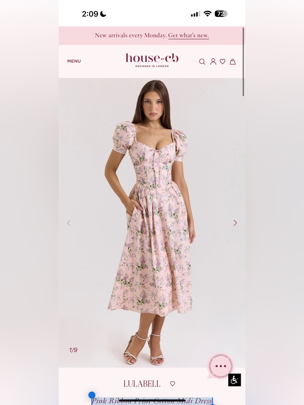 House of CB Lulabell Pink Ribbon Print Cotton Midi Dress